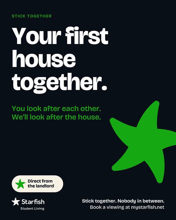 Black post with a green starfish: “Your first house together. You look after each other. We’ll look after the house.”