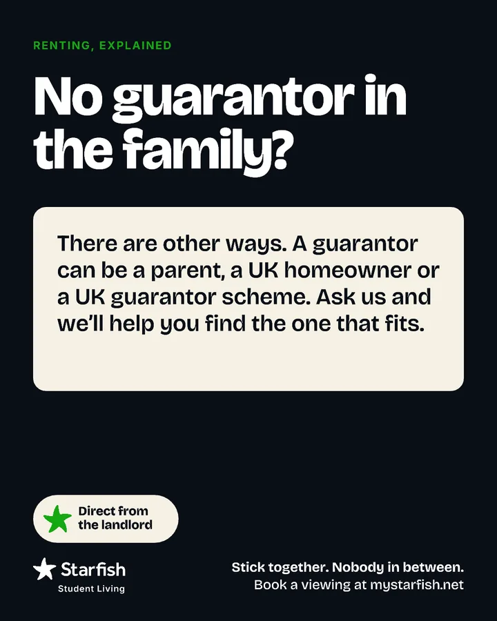 Black post explaining guarantor options in plain English.